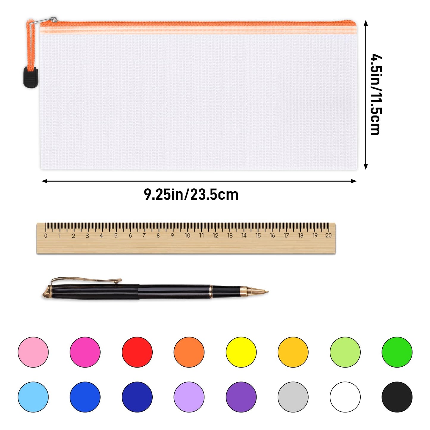 EOOUT 72pcs Pencil Pouches, Small Mesh Zipper Pouch, 16 Colors, 9.5x4.5 Inches for Bills, Cash, Cosmetics, Travel Storage, School and Office Supplies Organization