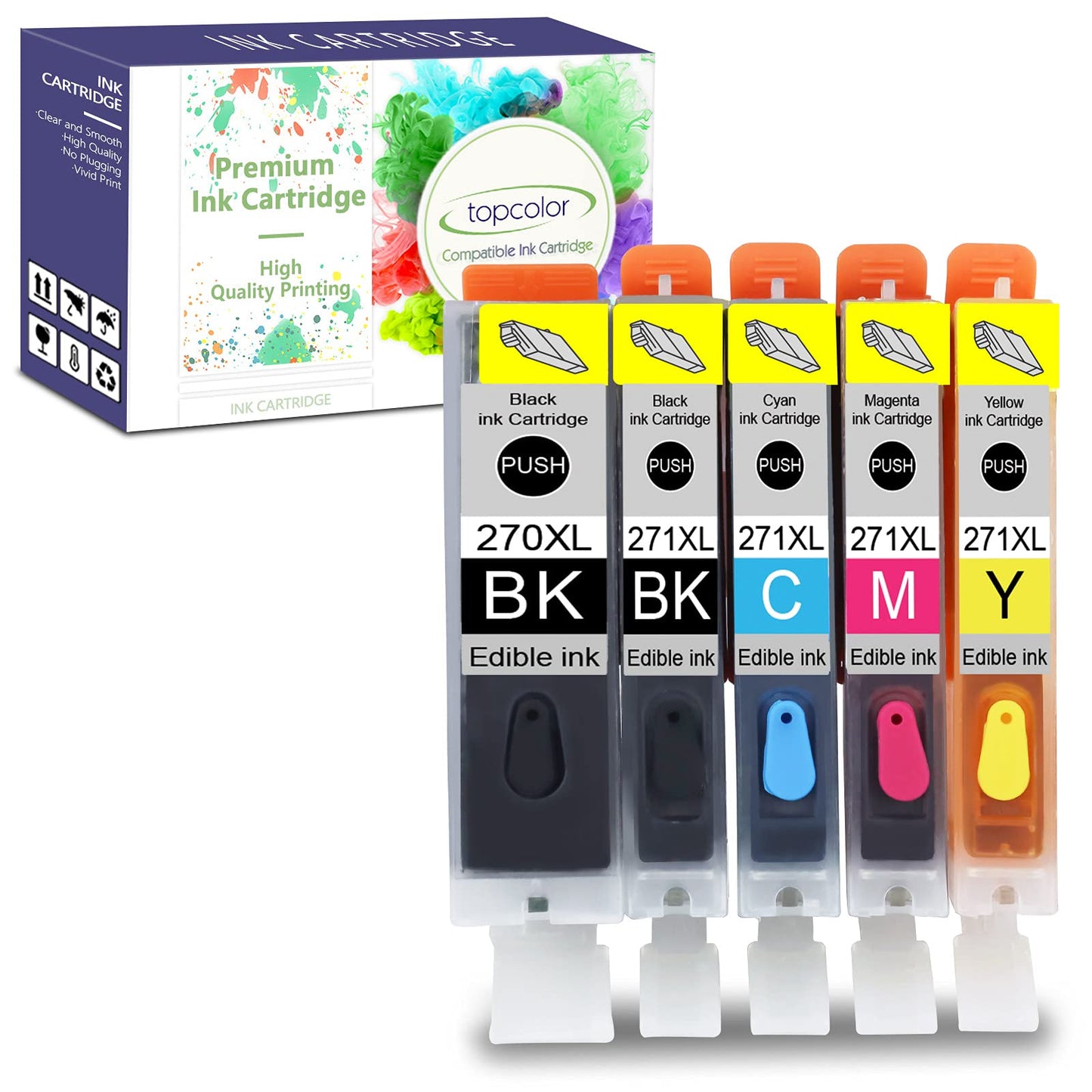 Topcolor Compatible Edible Ink Cartridge Replacement for Canon PGI-270XL CLI-271XL PGI 270 XL CLI 271 XL with Canon Edible Printer for Cake, for PIXMA TS5020 MG6820 MG5720 MG5721 MG5722 TS8020, 5-Pack
