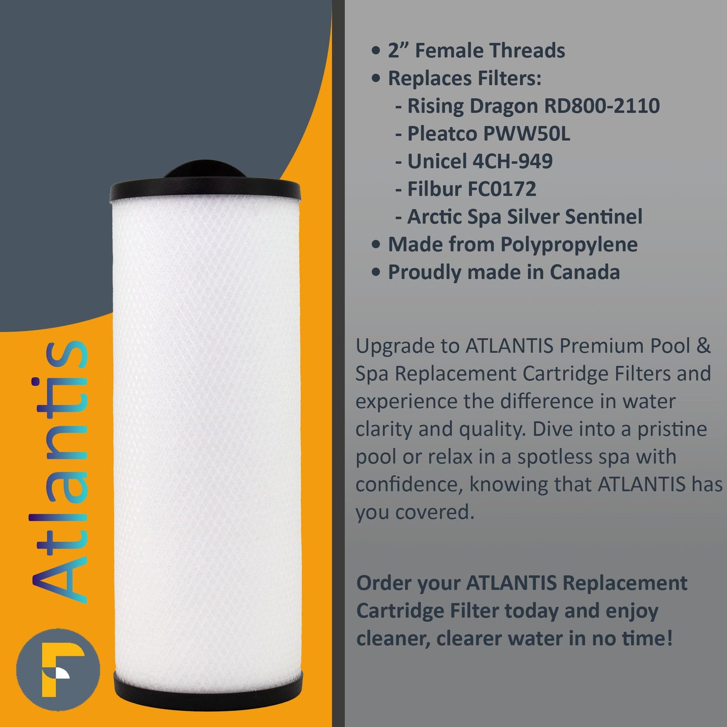 Atlantis Threaded Premium Pool/Spa Filter for Arctic Spas (2009-current Models), Rising Dragon 50, PWW50L, Unicel 4CH-949, Filbur FC-0172, SD-01143, 817-4050, PDC570-AFS, Waterway Teleweir Spa Filter