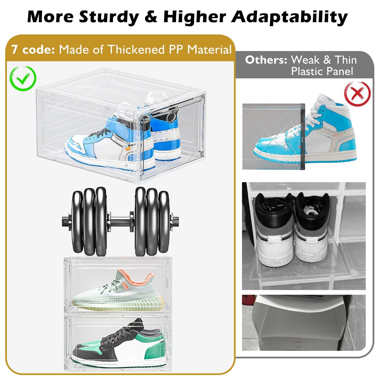 Large Clear Shoe Boxes Organizer [Thicker Material] Stronger Shoe Box with Magnetic Door, Stackable Shoe Storage Box for Closet, Foldable Space-Saving Storage Bins Shoe Cabinet, Clear White, 9-Pack
