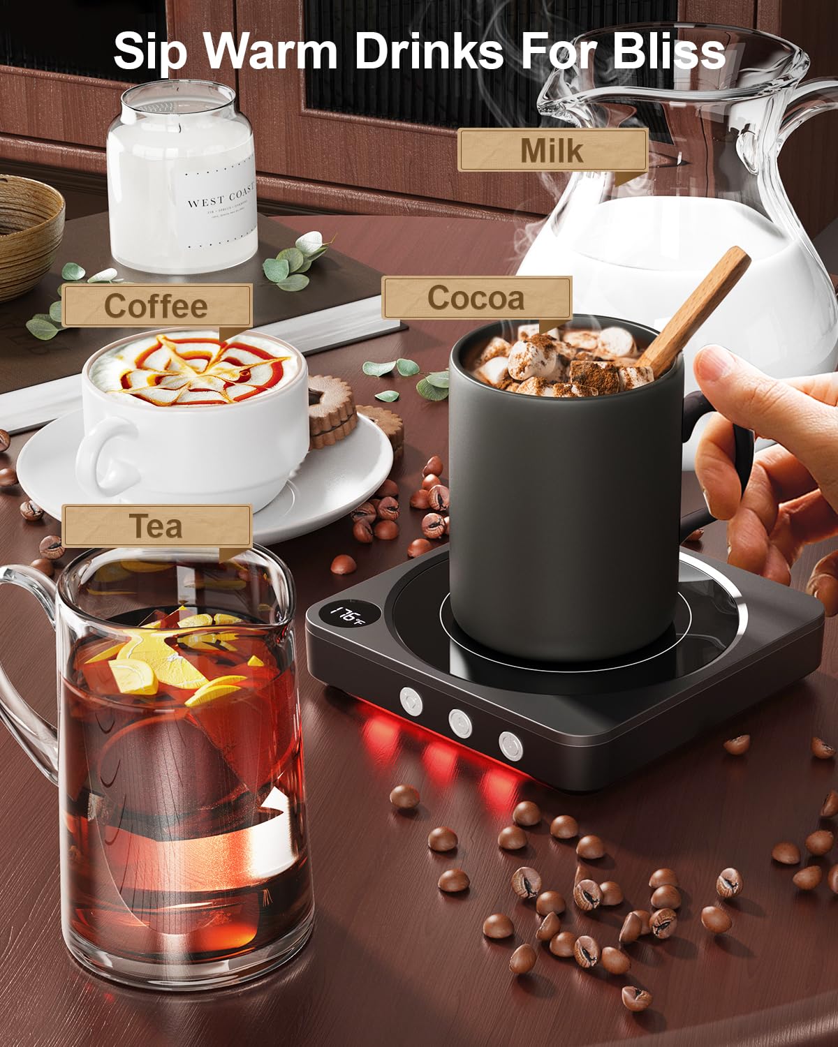 House Gem Mug Warmer - 36W Coffee Mug Warmer for Desk with Temperature Display, 2-12Hrs Auto Shut Off, Smart Candle Warmer - Ideal Coffee Gifts Accessories Keep Beverages Coffee Warmer (Black)
