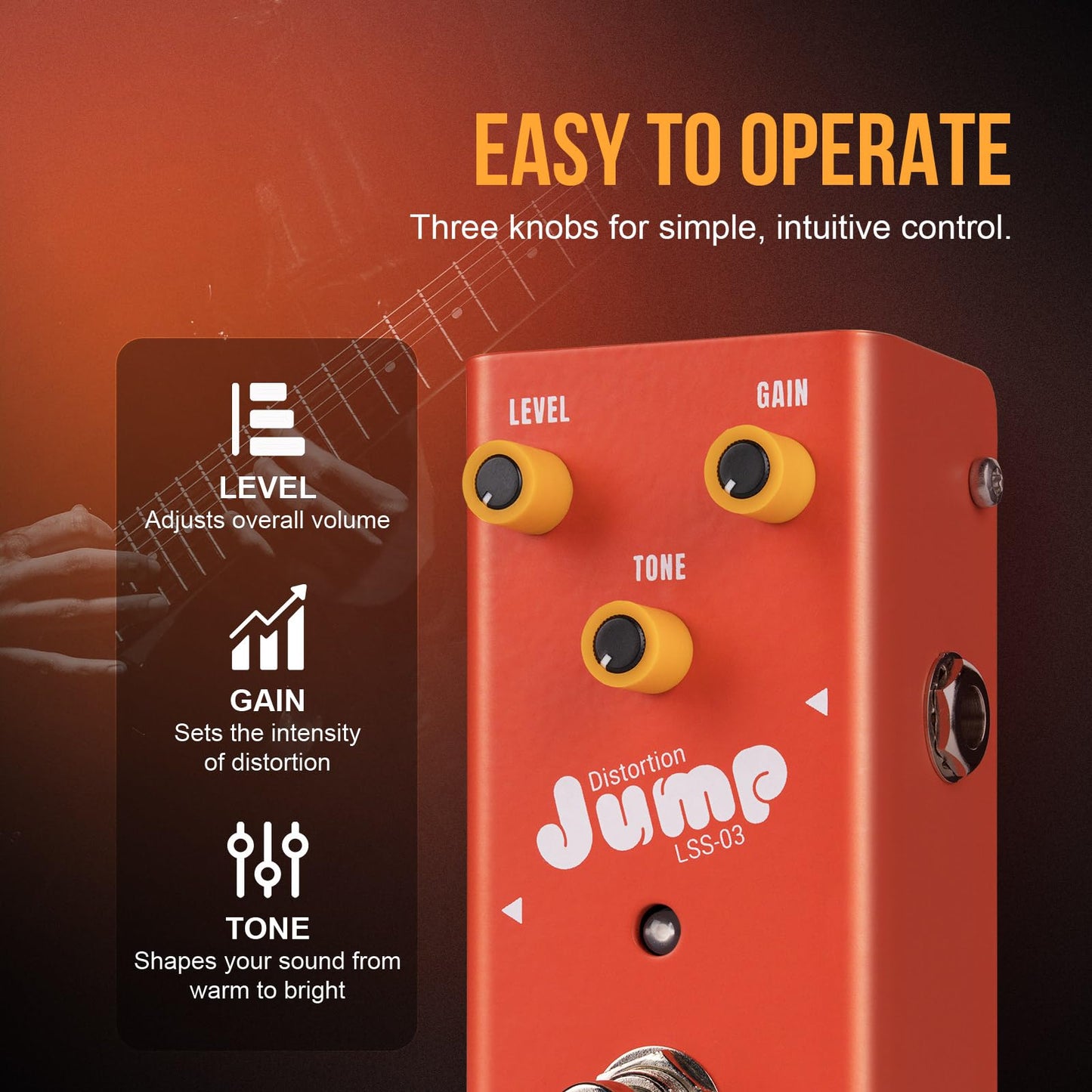 SHAEVLE Distortion Guitar Pedal Crunch-Style– All-Analog Circuit, True Bypass, Compact Design for Classic Amp-Like Drive (Crunch Distortion)