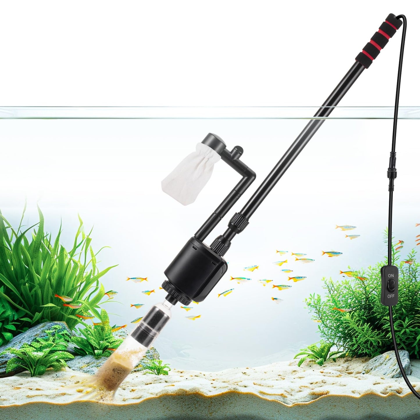 AQQA Aquarium Gravel Cleaner Siphon Kit,6 in 1 Electric Automatic Removable Vacuum Water Changer，Multifunction Wash Sand Suck The Stool Filter 110V/ 20W 320GPH (20W 320GPH)