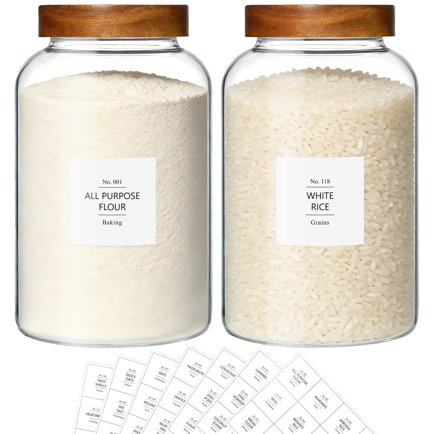 KEYWING 1 Gallon Large Glass Jars With Airtight Lid, 2Pcs Glass Food Storage Containers With Lids, Flour Rice Contianers for Pantry Kitchen Organization Egg Cookie Sugar Cereal