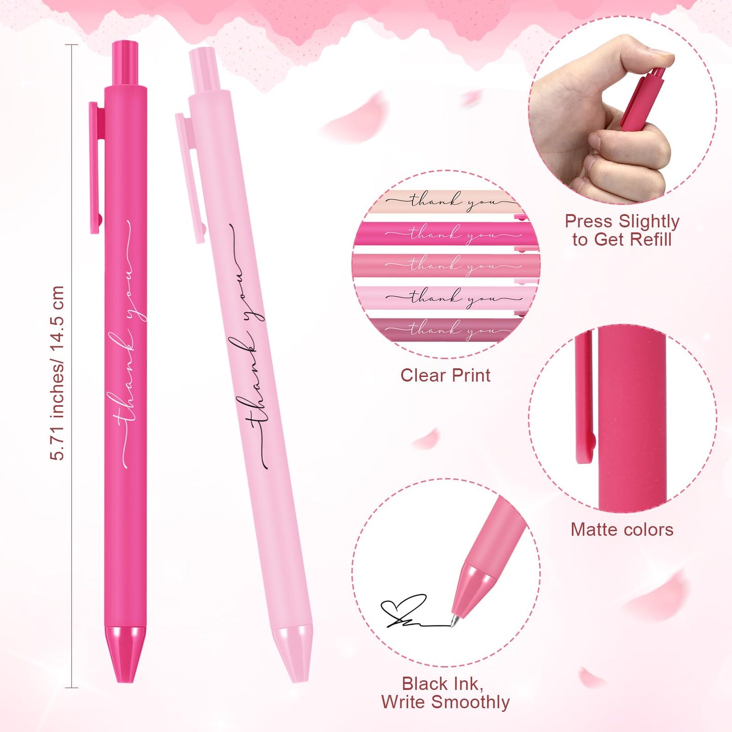 Dispowreath 200 Pcs Thank You Pens Bulk Pink Party Favors Pink Candy Bridal Shower Ballpoint Pen for Women Wedding Baby Shower Server Waitress Coworker Teacher Nurse Physician Medical Assistant Gifts