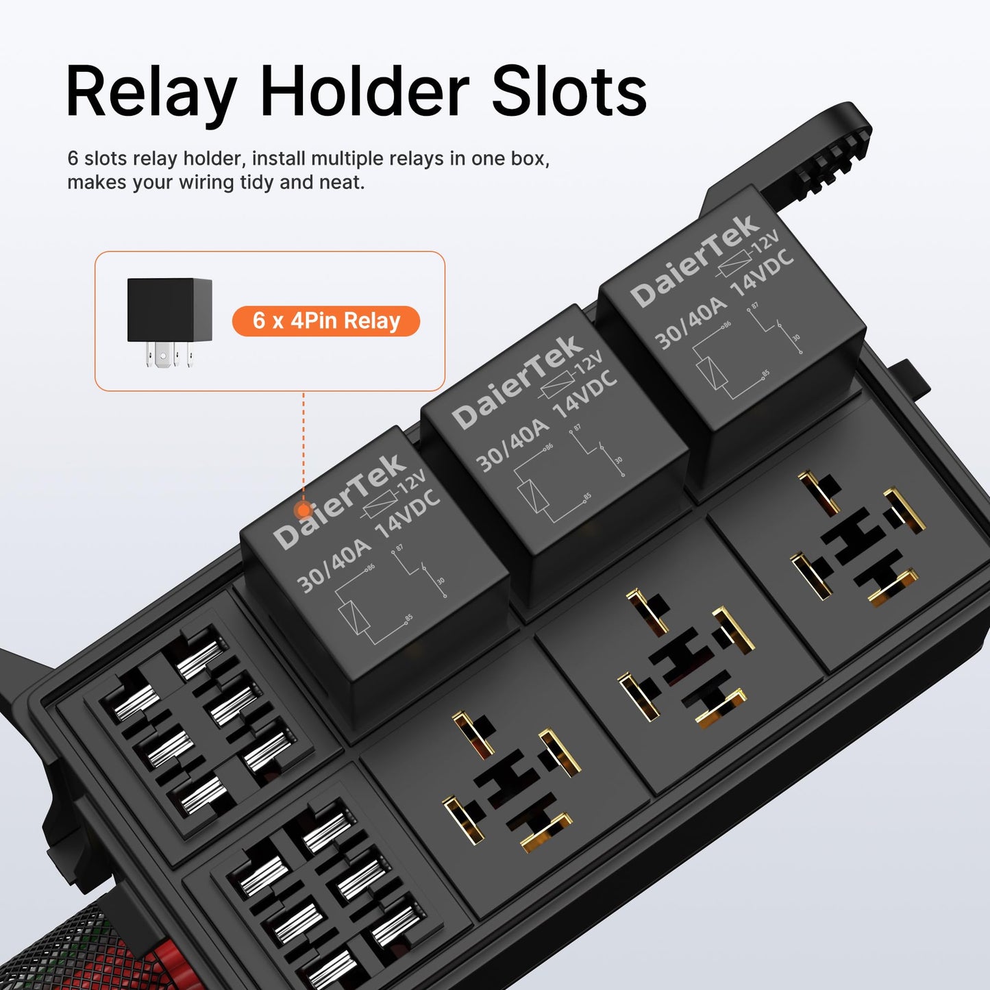 DaierTek 12V Relay Box 6 Way12 AWG Pre-Wired Waterproof Relay Box 6 Slot ATC/ATO Fuse Relays Block Universal Relays Panel for Automotive Car Marine Boat