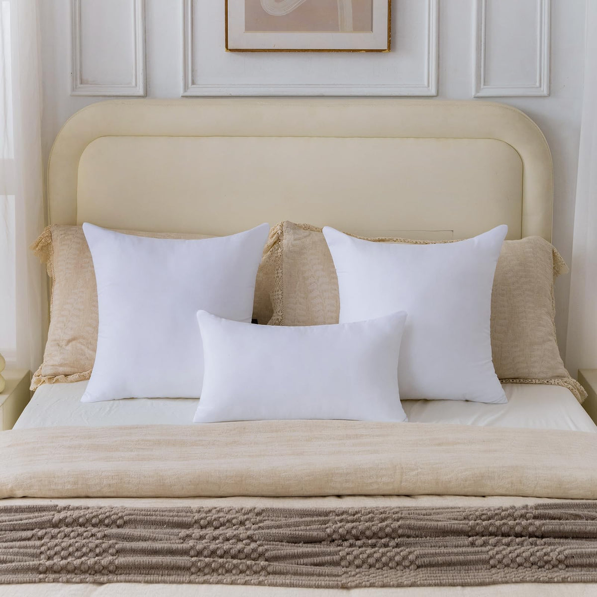 OTPIPCS 16 x 16 Pillow Inserts Set of 4 - Premium Soft and Fluffy 16 Inch Small Sofa Decorative White Square Throw Pillow Inserts Stuffing for Living Room Couch and Bedroom Interior Cushions
