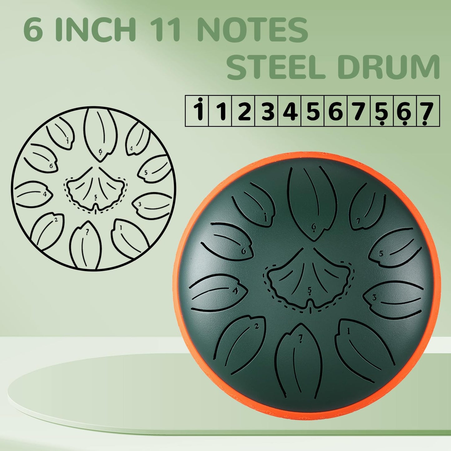 TUOKING Rain Drum for Outside Steel Tongue Drum 6 Inch 11 Notes C Key Handpan Drum for Adults and Beginners Sound Healing Musical Instrument Gift for Meditation, Yoga, Music Lovers(Green)