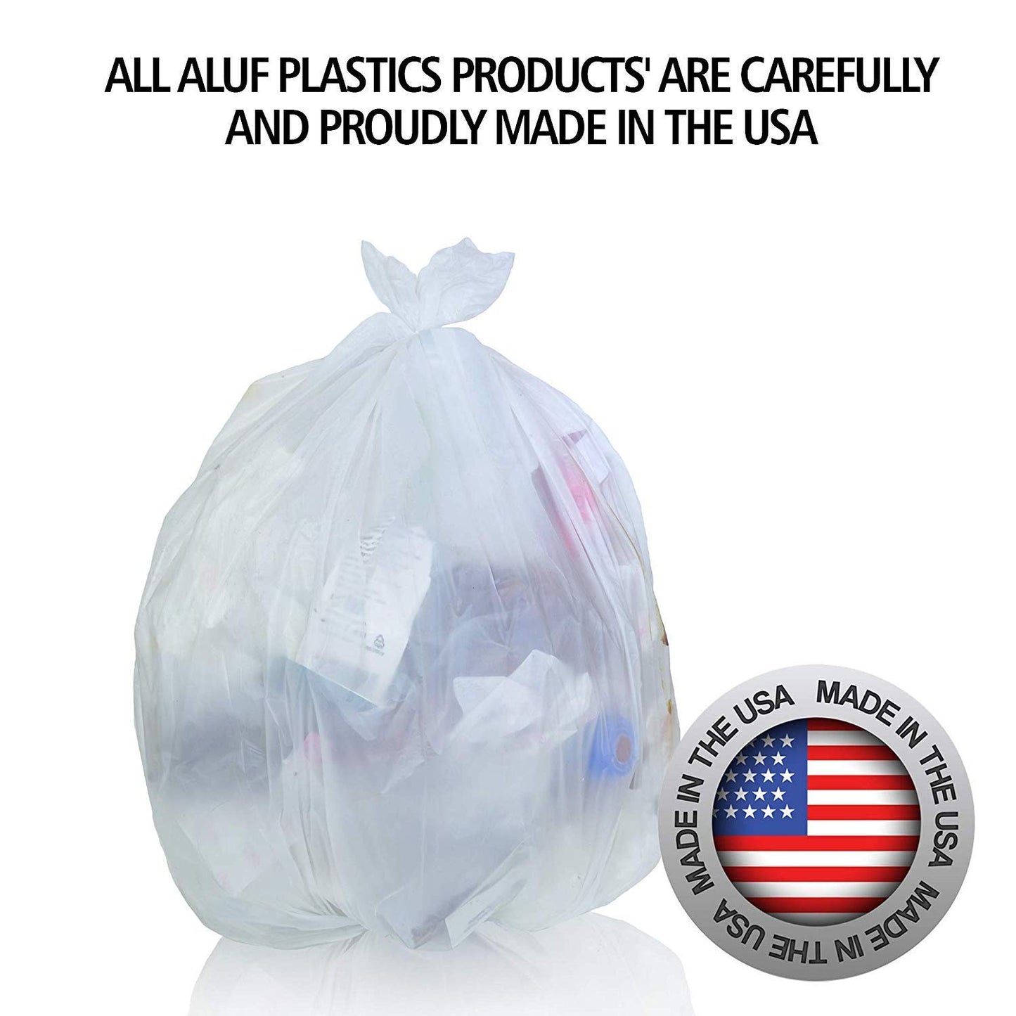 Aluf Plastics High Density Trash Bags, 12 Gallon, 8 Micron (eq), 24" x 27", Clear, for Bathroom, Office, Industrial, Commercial, Janitorial, Municipal, Recycling (Pack of 1,1000 Count Total)