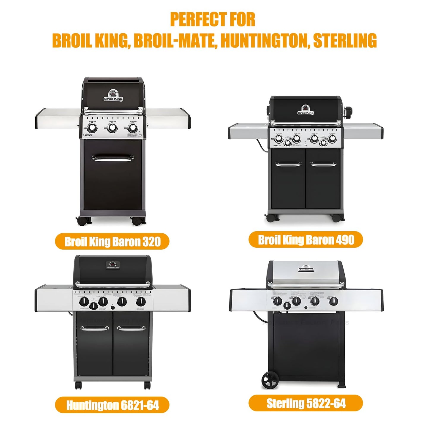 BBQ-PLUS Stainless Solid Rod Cooking Grate Grids Replacement for Broil-Mate, Broil King 9625-67, 9625-84, Baron 320, Baron 340, Baron 440, Huntington and Sterling 4Pcs
