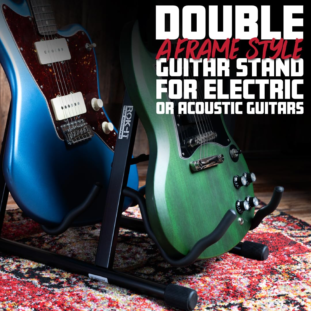 Rok It A-Frame Double Guitar Stand; Holds Most Standard Electric and Acoustic Guitars (RI-GTRAU2X)