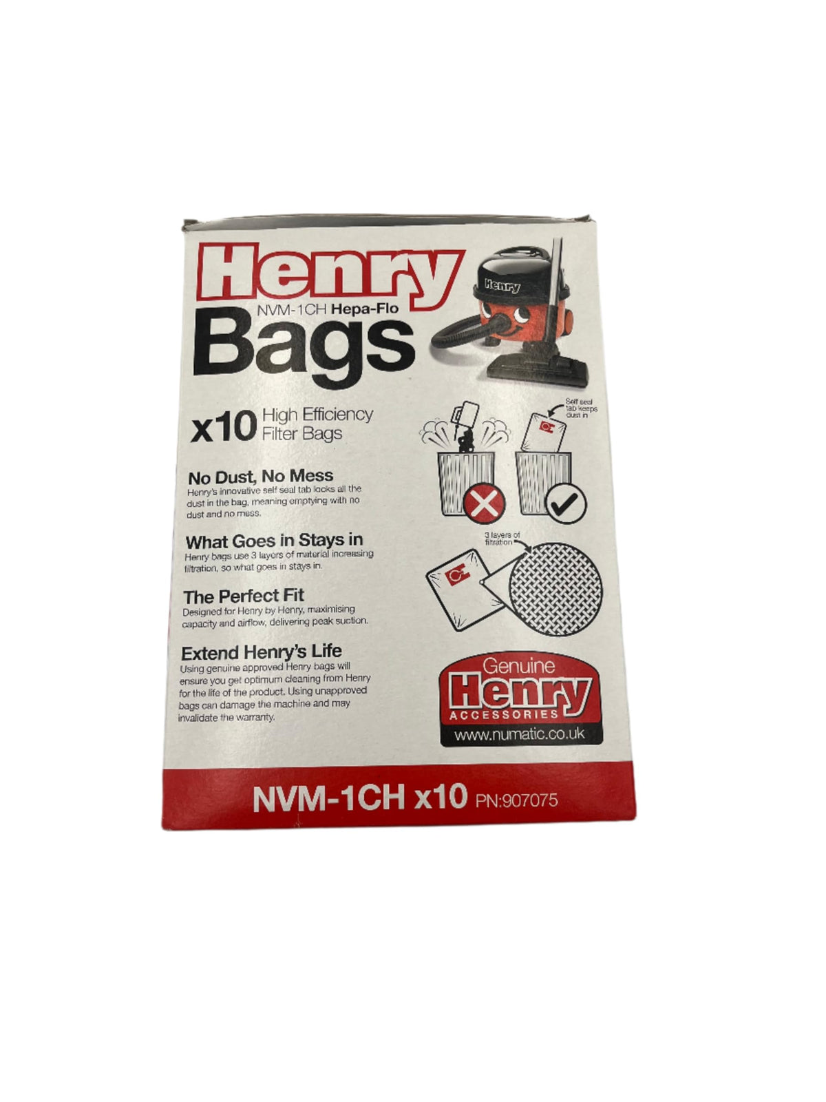 Numatic NVM-1CH Numatic Henry and James Cleaner Bags, Pack of 10