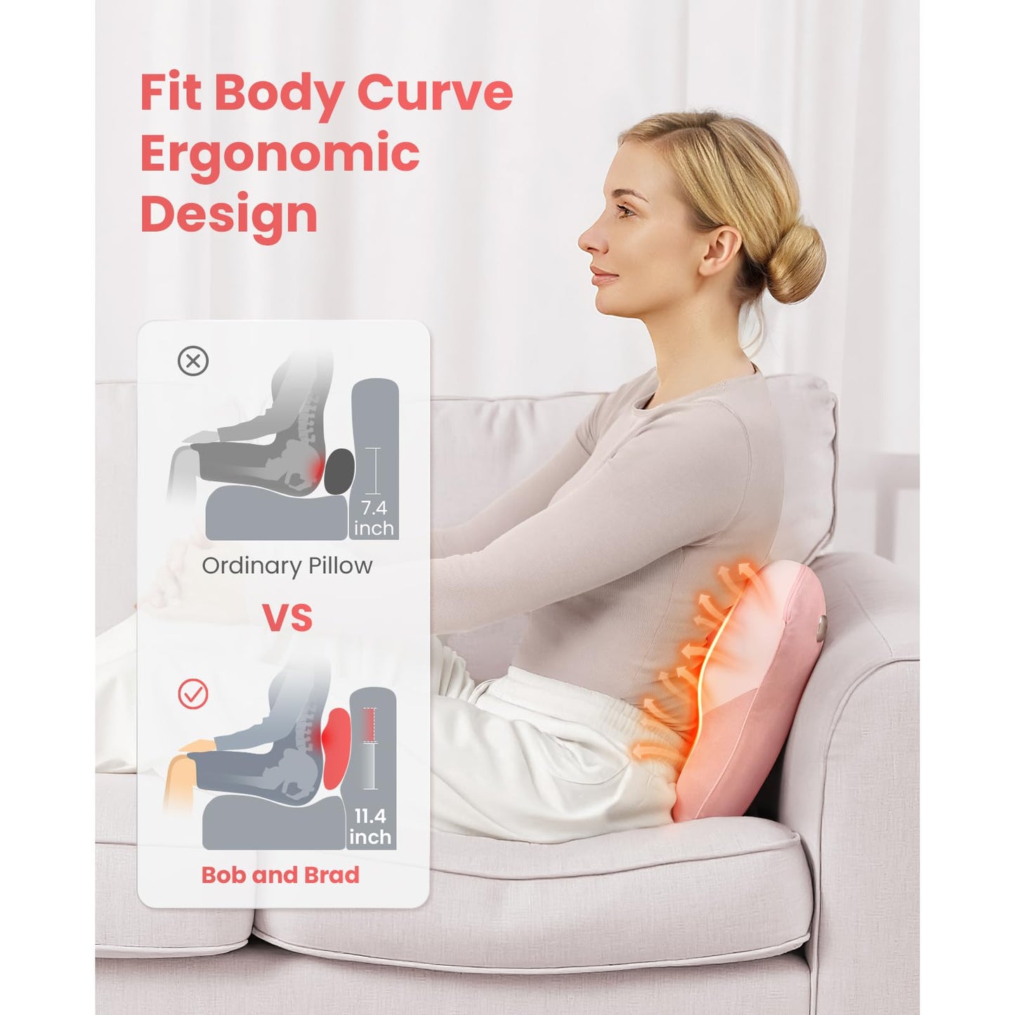 BOB AND BRAD Back Massager with Heat, EZBack Neck Massager Pink