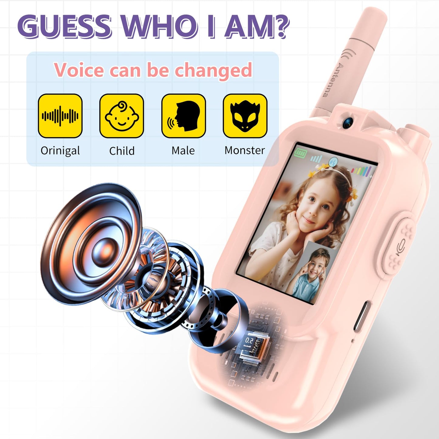 REESTBOO Video Walkie Talkies for Kids, Handheld 2 Pack Rechargeable Walkie Talkies for Boy and Girl Ages 3-12, One-on-One Pairing, Indoor Outdoor Toys for Family Games, Outside Camping (Pink & Blue)