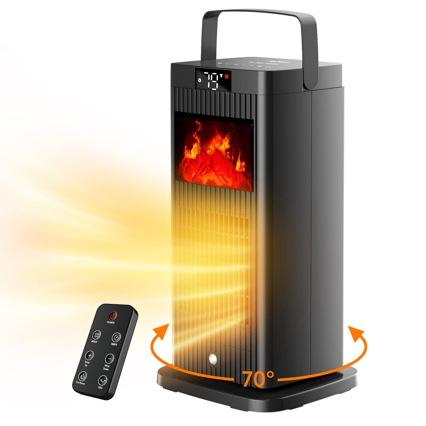 2026 New Version Space Heater, ETL & UL Certified Portable Space Heaters with Flame Effect 1500W Oscillating Electric PTC Ceramic Room Heater for Indoor Use,Bedroom,Office,Desk,Garage