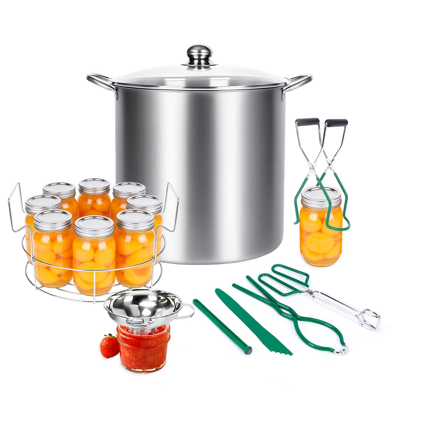 Canning Pot-8 Pieces Stainless Steel Canning Supplies Starter Kit with Lid, Rack & Canning Tools Set, Water Bath Canner for Beginner(20.5 QT)