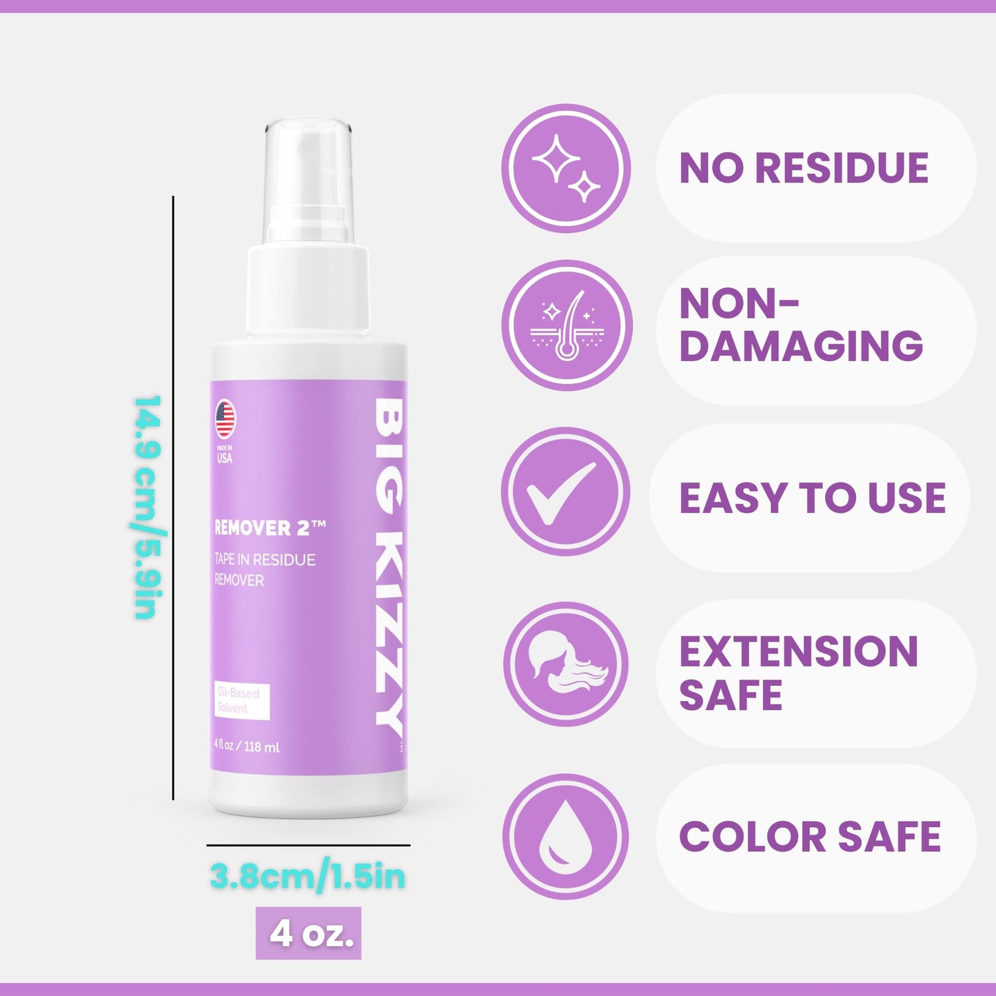 Big Kizzy Remover 1 + Remover 2 bundle, Two Step System Tested & Proven Fastest & Easiest Tape In Extension Adhesive and Residue Remover