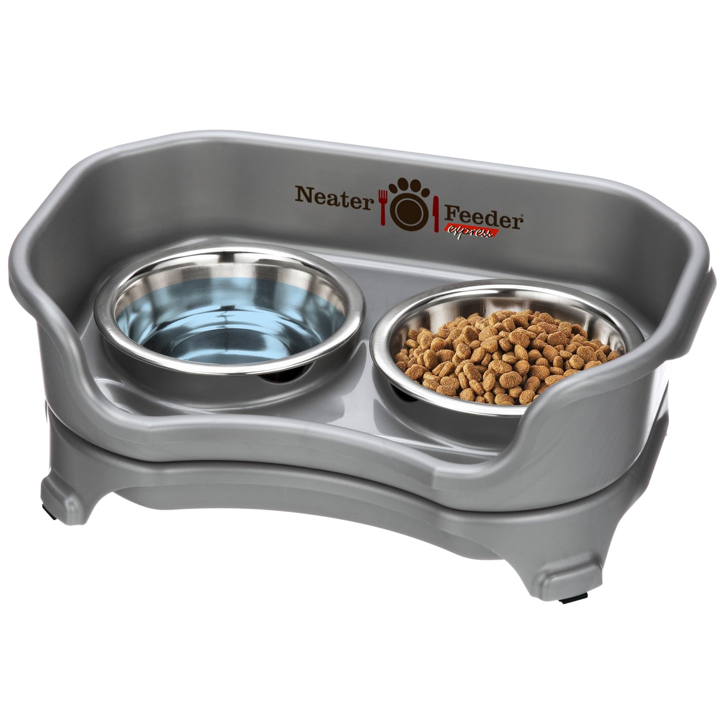 Neater Feeder Express for Cats - Mess Proof Pet Feeder with Stainless Steel Food & Water Bowls - Drip Proof, Non-Tip, and Non-Slip - Gunmetal Grey