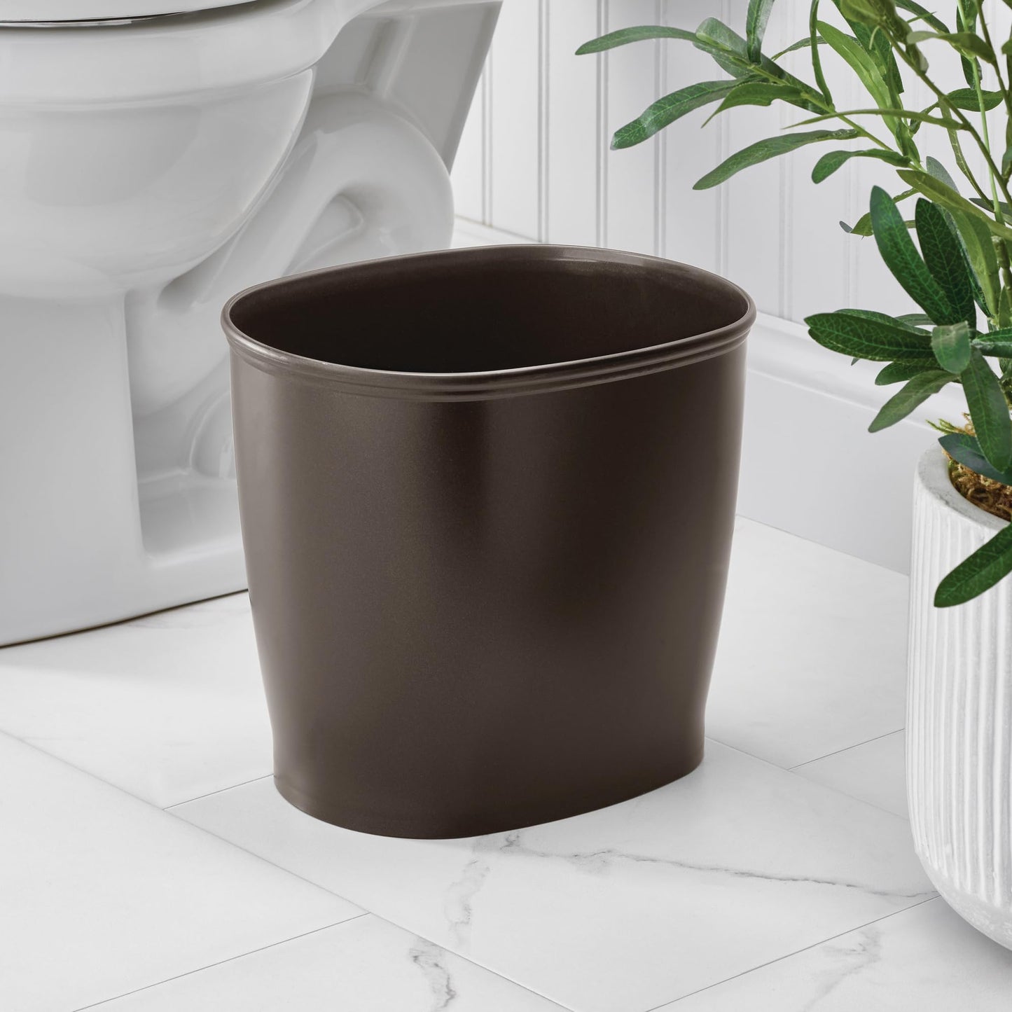 iDesign Kent Oval Waste Can, Trash Can for Bathroom, Bedroom, Office - Bronze