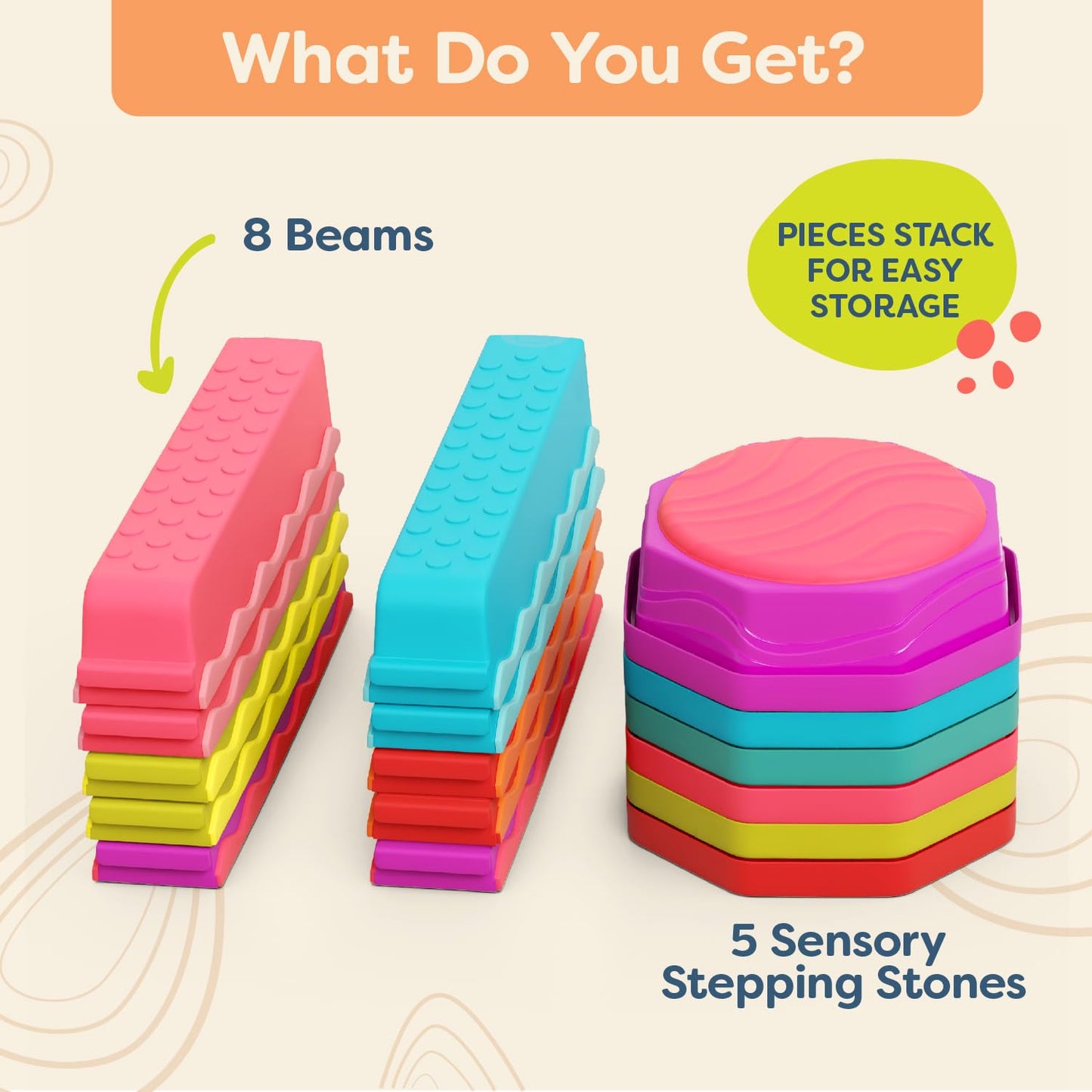 B. toys - Balance Toys for Kids – Modular Interlocking Toddler Balance Beam with 10 Balancing Beams & 6 Sensory Stepping Stones – Indoor Active Play Equipment Physical Development – Ages 3+