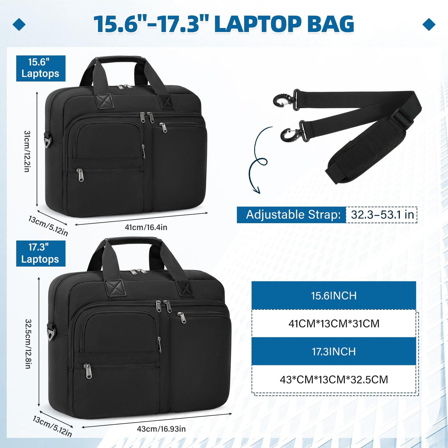 RAINSMORE Laptop Briefcase 15.6 17.3 Inch, Business Messenger Bag for Men, Water-Resistant Laptop Bag for Office, College