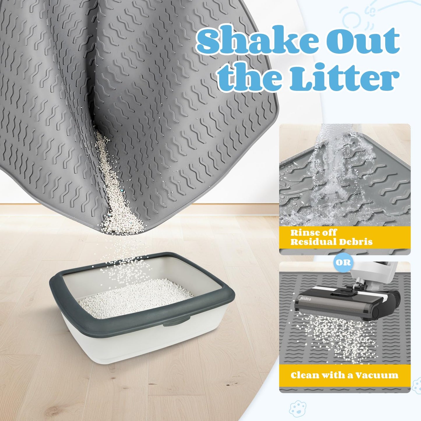 Colewin Cat Litter Mat,120x89cm Extra Large Litter Mats Silicone,Waterproof Floor Litter Box Mat Indoor,Jumbo Washable Cats Litter Mat Litter Trapping Mat Easy Clean XXL(Grey)