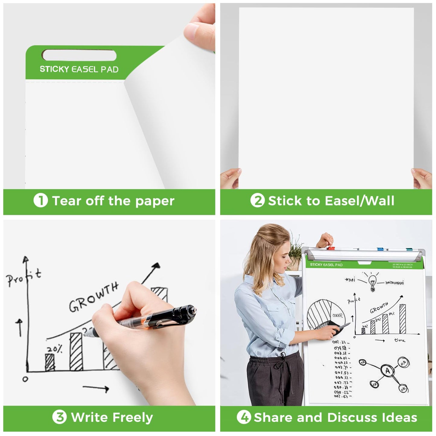 DINGIXOC Sticky Easel Pads 20 x 23 Inches, 3 Pack Anchor Chart Paper for Teachers, Self Stick Flip Chart Paper with Sticky Back for Classroom, Office, 30 Sheets/Pad (White)