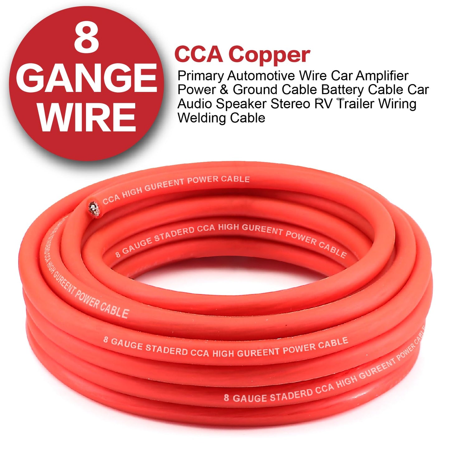 8 Gauge Wire (25ft Each - Red/Black) Copper Clad Aluminum CCA - Primary Automotive Wire,Car Amplifier Power & Ground Cable, 20PCS Lugs Terminal Connectors,20PCS 2:1 Heat Shrink Tubing