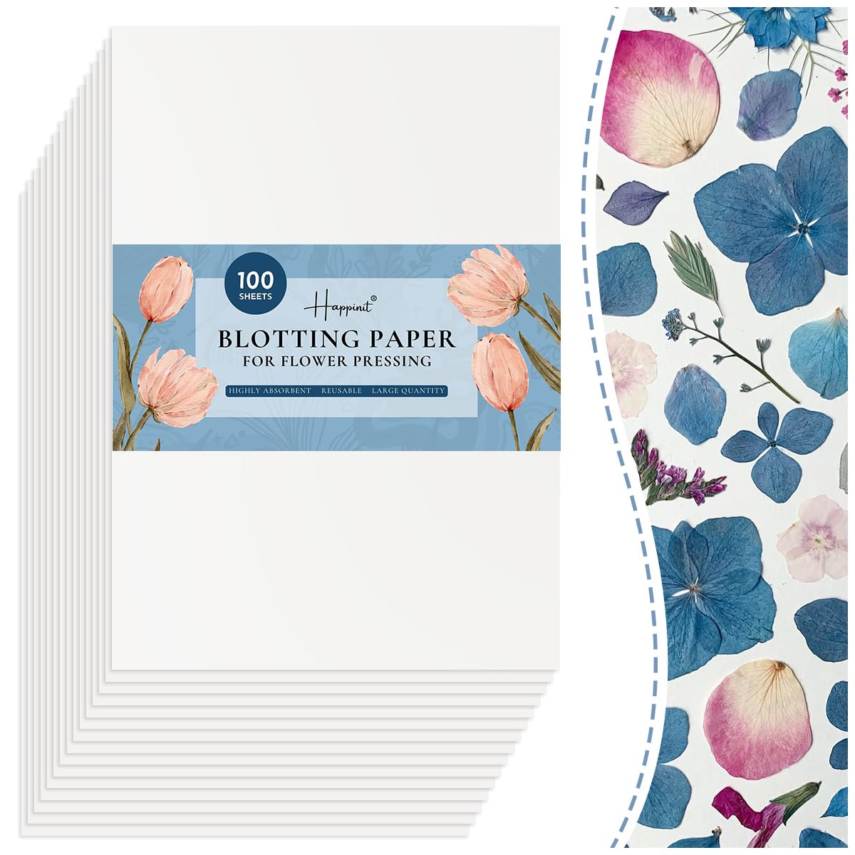 Happinit 100 A4 Size Blotting Papers for Herbarium Craft, Large Blotter Paper for Herbarium & Flower Press, Working with Pressing Kit for Adults (100)