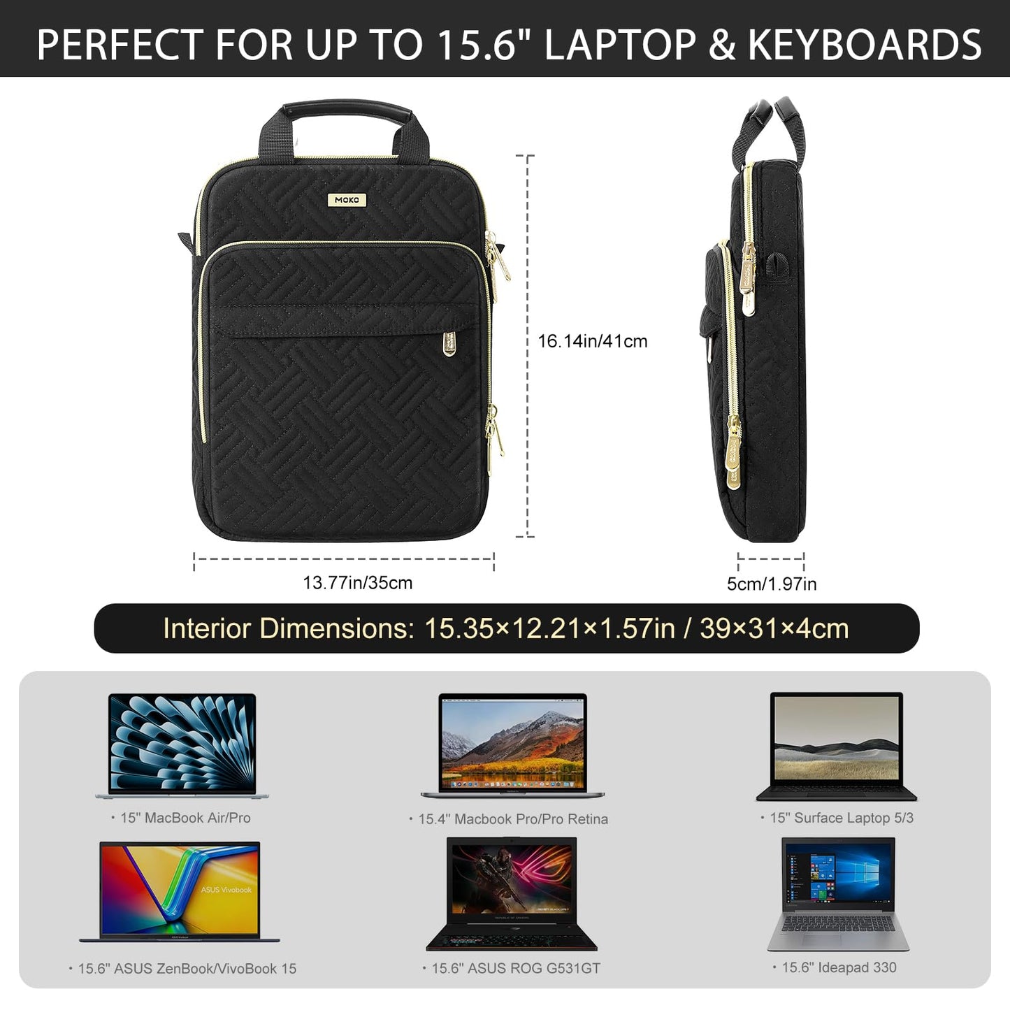MoKo 15-inch Puffer Laptop Sleeve Bag for MacBook Air 15" / Pro 14" M5/M4/M3/M2 2026-2023, Galaxy Tab S10 FE Ultra 14.8" 2025, Puffy Laptop Carrying Case with Handle & Shoulder Strap, Black