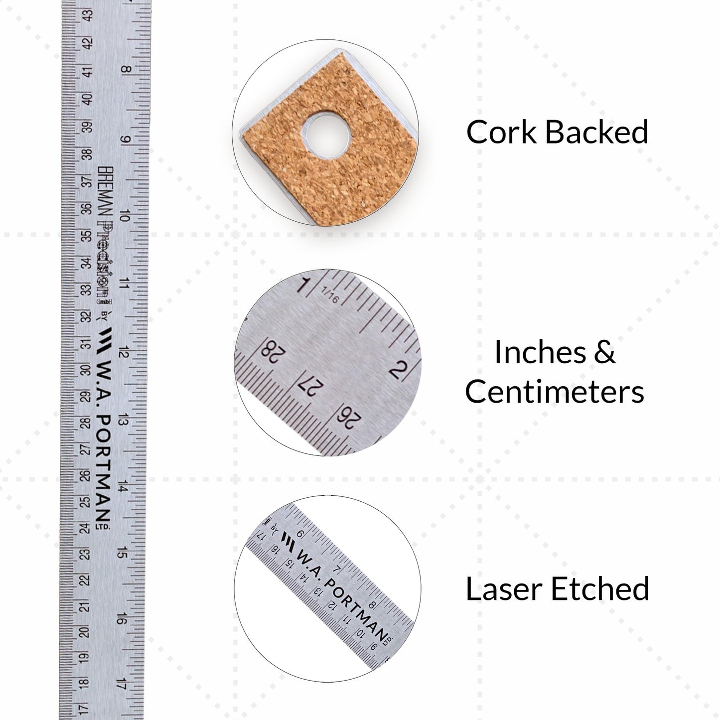 24 Inch Non Slip Steel Ruler Pack of 10-24 Inch High Grade Flexible Stainless Steel Ruler 10 Pack Set with Non Slip Cork Base for Excellent Precision and Accuracy (10 Pack).