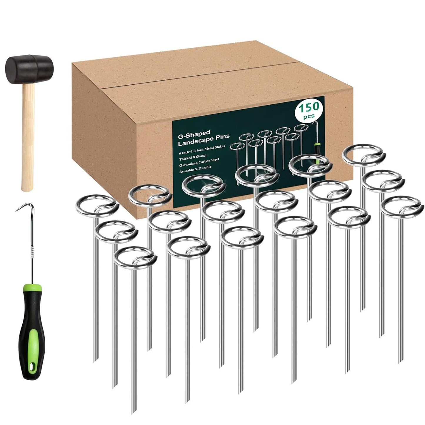 150Pcs Circle Top Landscape Staples Heavy-Duty Landscape Staples 6 Inch Galvanized Garden Stakes Yard Lawn Spikes for Plant Cover, Tent, Weed Barrier Fabric, Turf, Inflatable and Outdoor Decoration