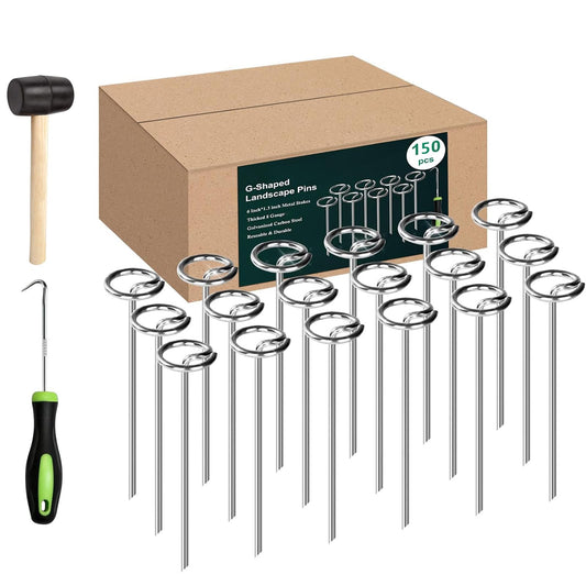 150Pcs Circle Top Landscape Staples Heavy-Duty Landscape Staples 6 Inch Galvanized Garden Stakes Yard Lawn Spikes for Plant Cover, Tent, Weed Barrier Fabric, Turf, Inflatable and Outdoor Decoration