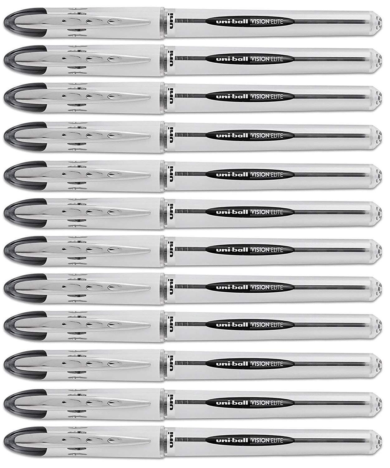 Uni-Ball Vision Elite Stick Roller Ball Pens Bold Point Black Ink 12 Pens