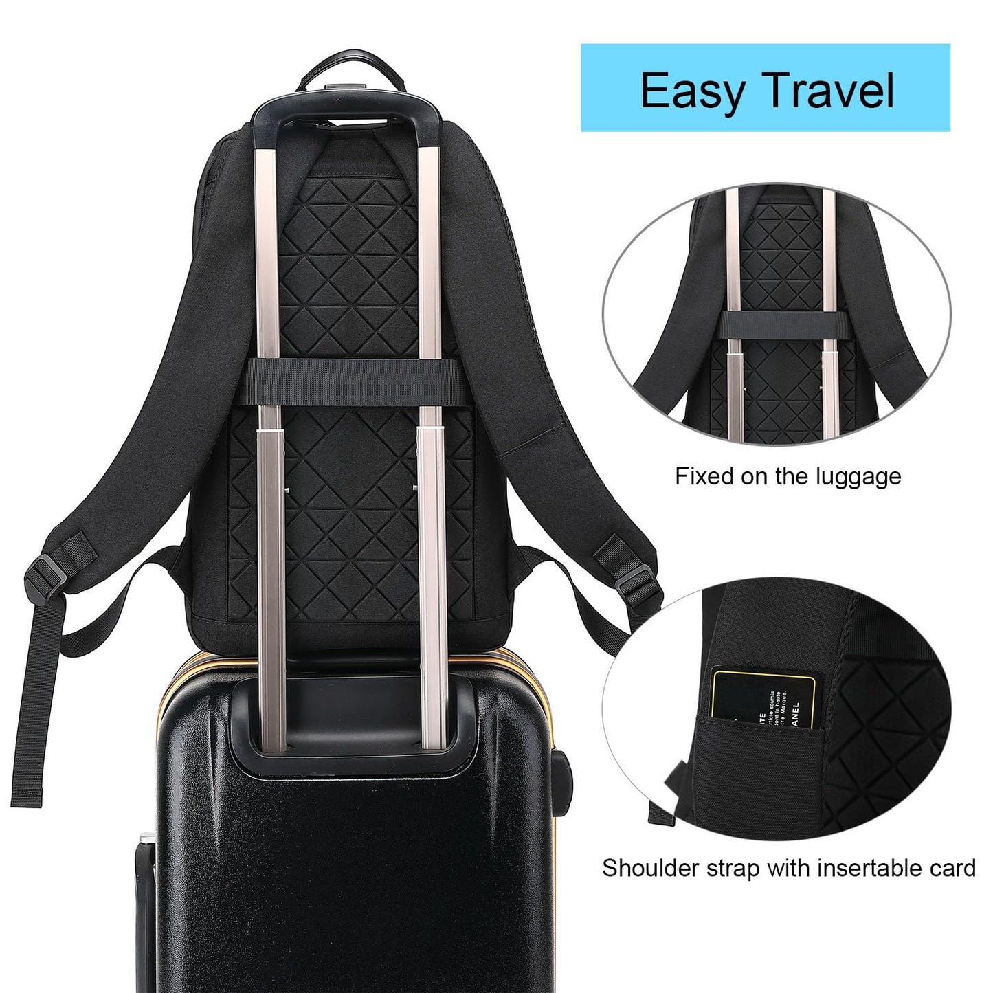 AUGUR Slim Laptop Backpack With 15.6 Inch Sleeve - Professional Notebook Bag for Men - Fits Travel/Business/Work - 1505 Black, Large