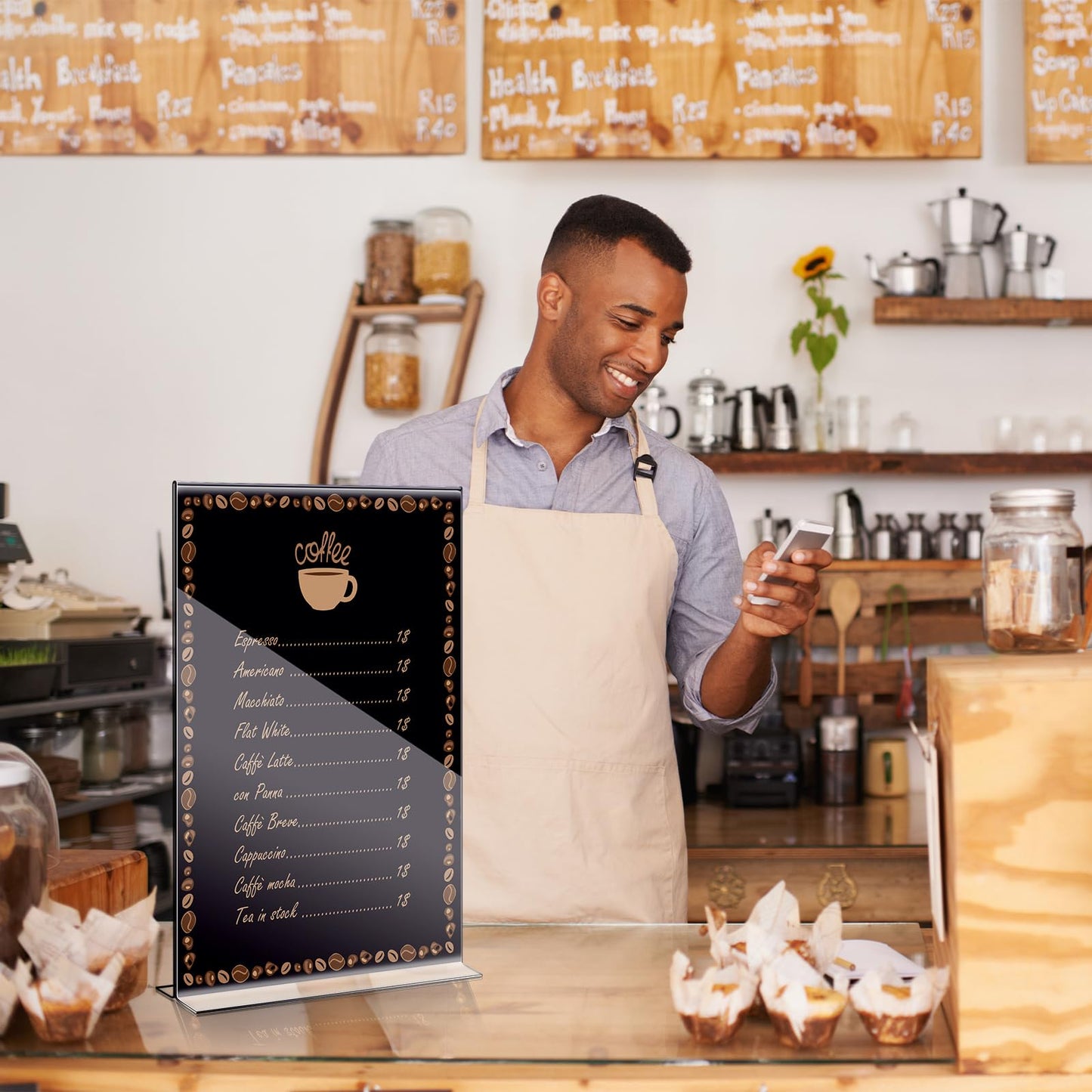 Shellwei 11 x 14'' Acrylic Sign Holder Clear Acrylic Picture Frame Vertical Table Top Frame with Stand Double Sided T Shape Flyer Holder for Paper Menu Photo Restaurant Office Home(2 Pcs)