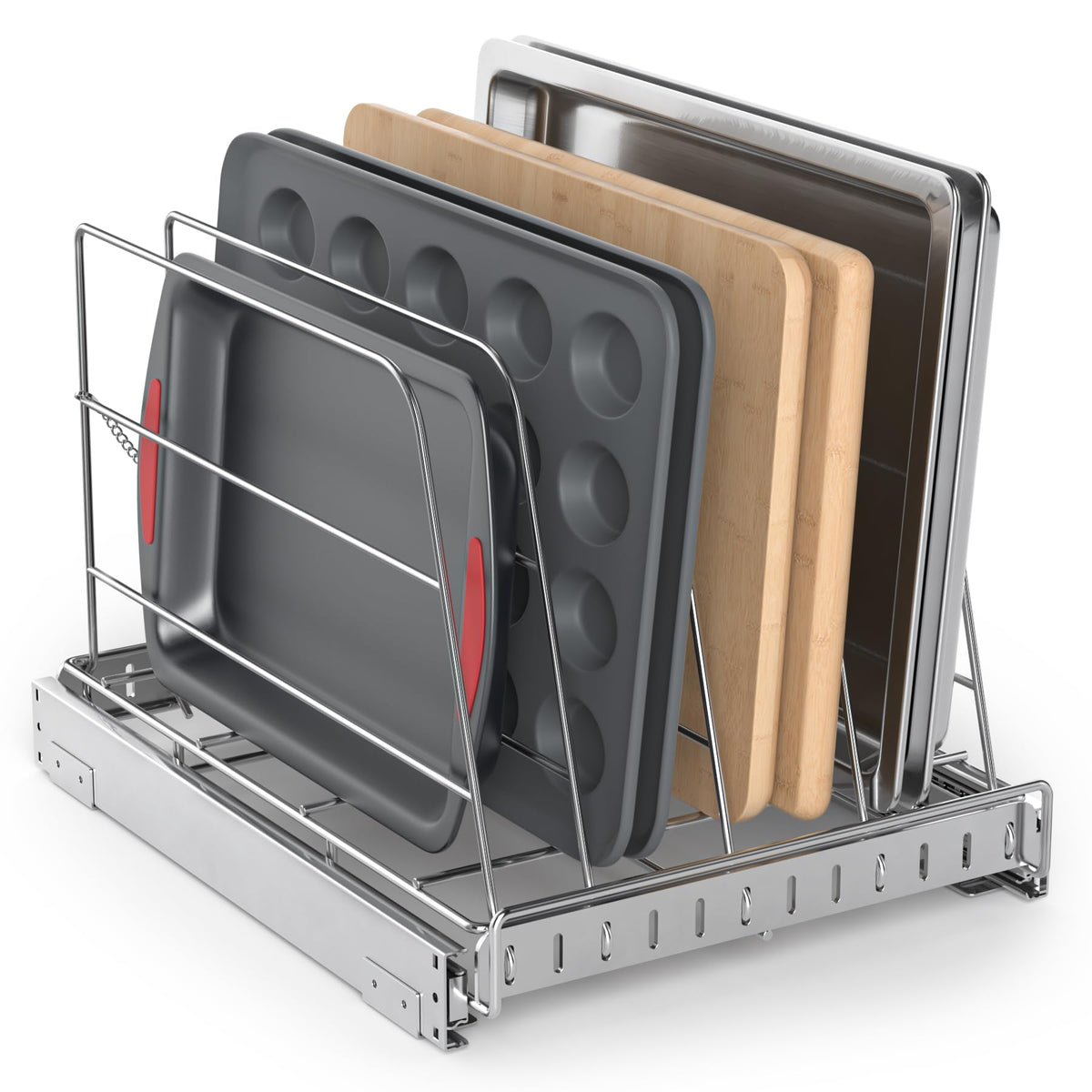 Pull Out Cabinet Organizer for Cutting Board, Baking Sheet, Cookie Sheet, Stainless Steel Sliding Rack for Bakeware & Trays, Heavy-Duty Cutting Board Organizer