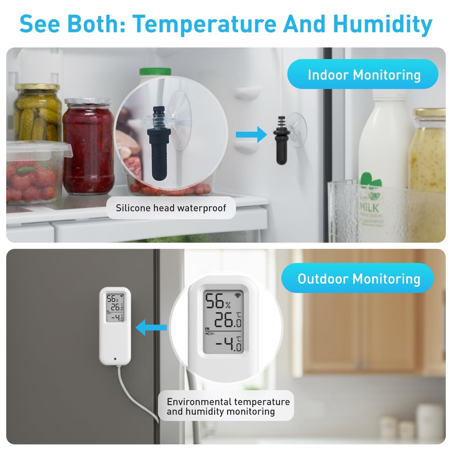 DAYTECH Fridge Thermometer WiFi Smart Freezer Thermometer Alarm with App Alerts, Digital Remote Temperature Monitor for Home/Office/Restaurant, No Hub Required, 1 Set