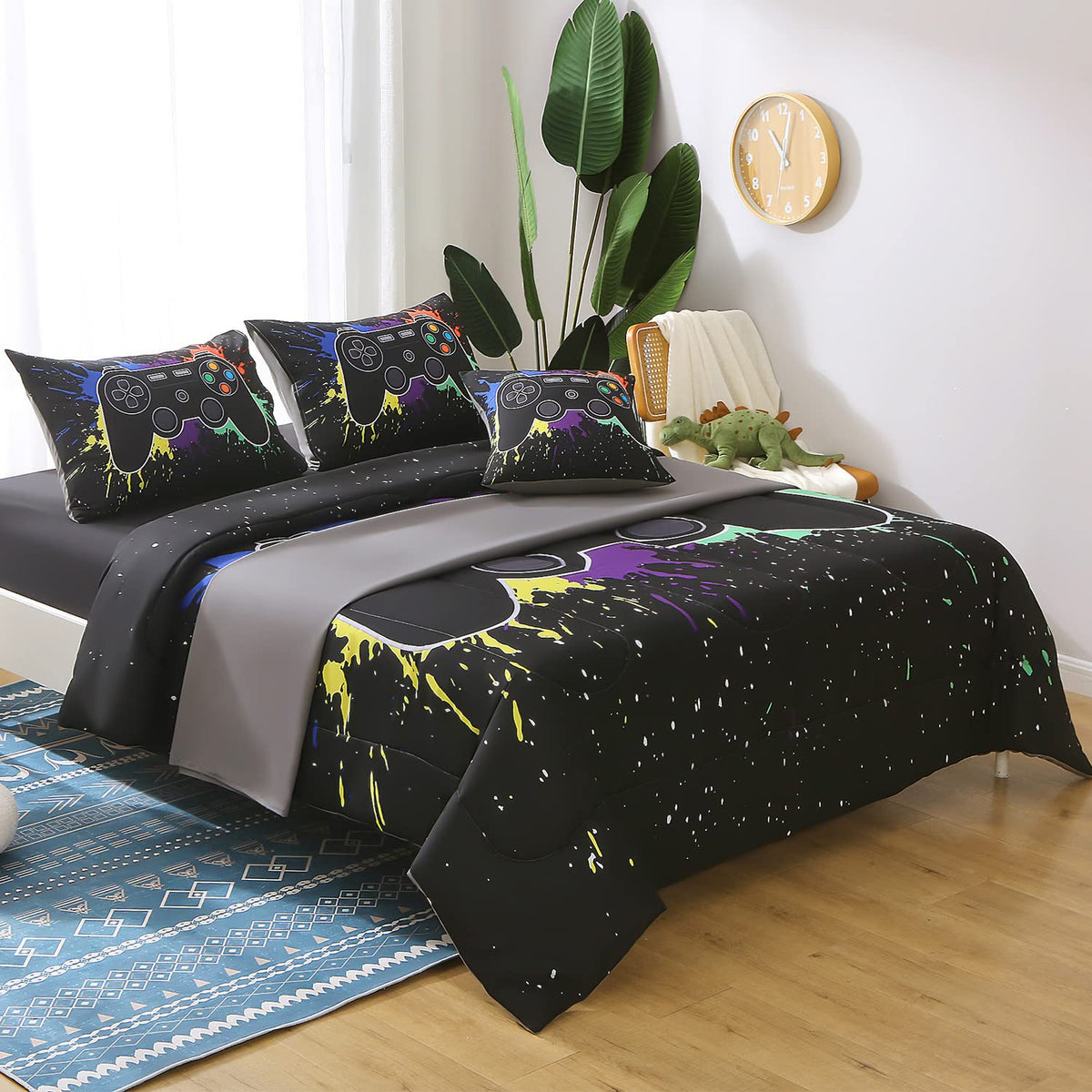 JQinHome Full Gamer Comforter Sets for Boys, 6 Piece Bed in A Bag 3D Video Game Bedding -All Season Soft Microfiber Gamer Bedding Sets, with Pillowcases, Flat Sheet, Fitted Sheet, Cushion Cover
