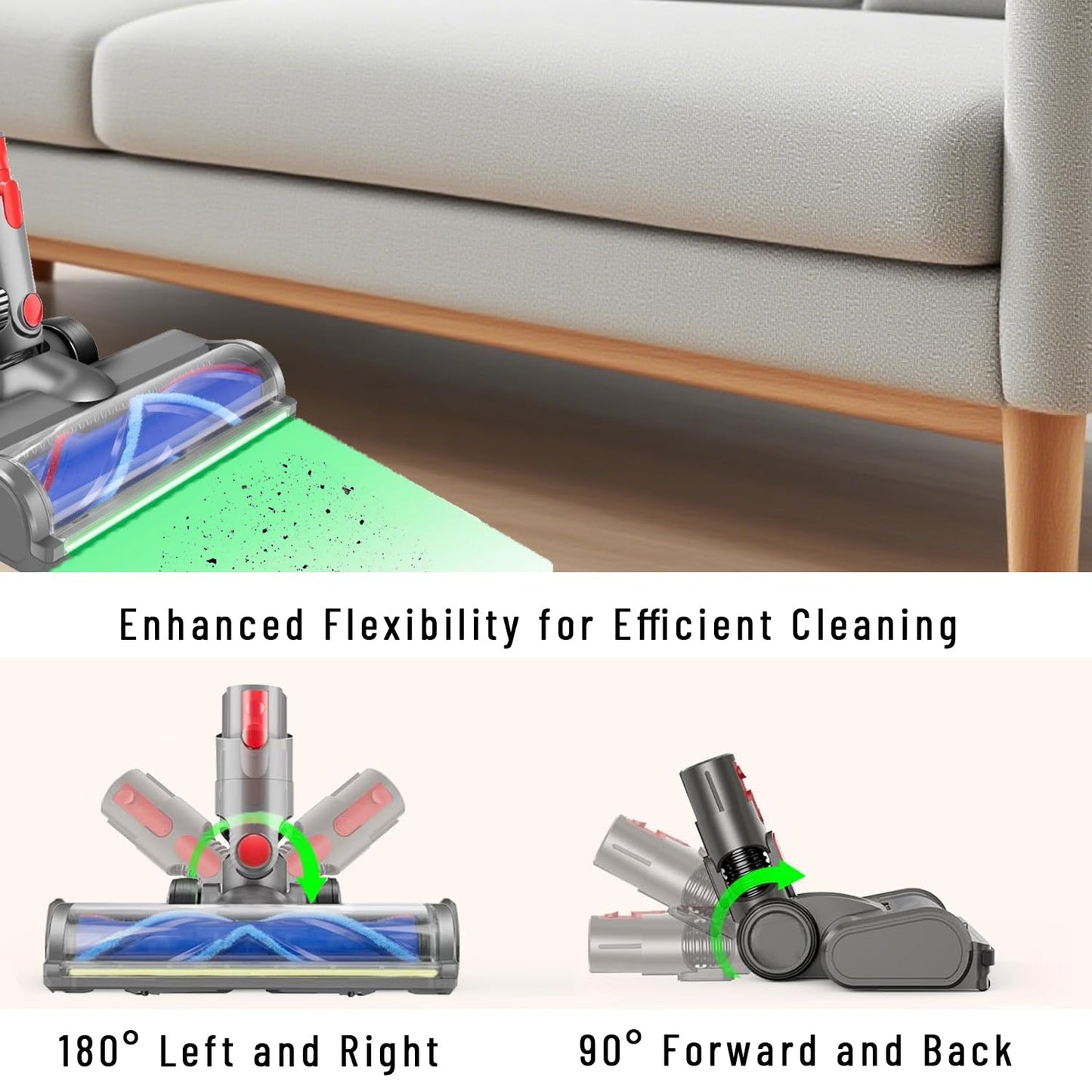 2026 Updated Dust Detect Vacuum Attachment Part for Dyson V15, V11, V10, V8, V7, G5, Brush Head with Full-Area Green LED Light, Ideal for Hardwood Floors & Short-Pile Carpets