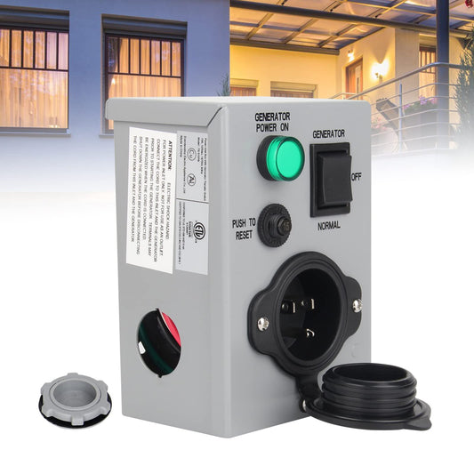 Afurkuot 15 Amp Generator Manual Transfer Switch Power Inlet Box, Pre-Wired 15 Amp 125V Generator Transfer Switch with Circuit Breaker NEMA 5-15P Power Inlet Box for Emergency Use Power Outage