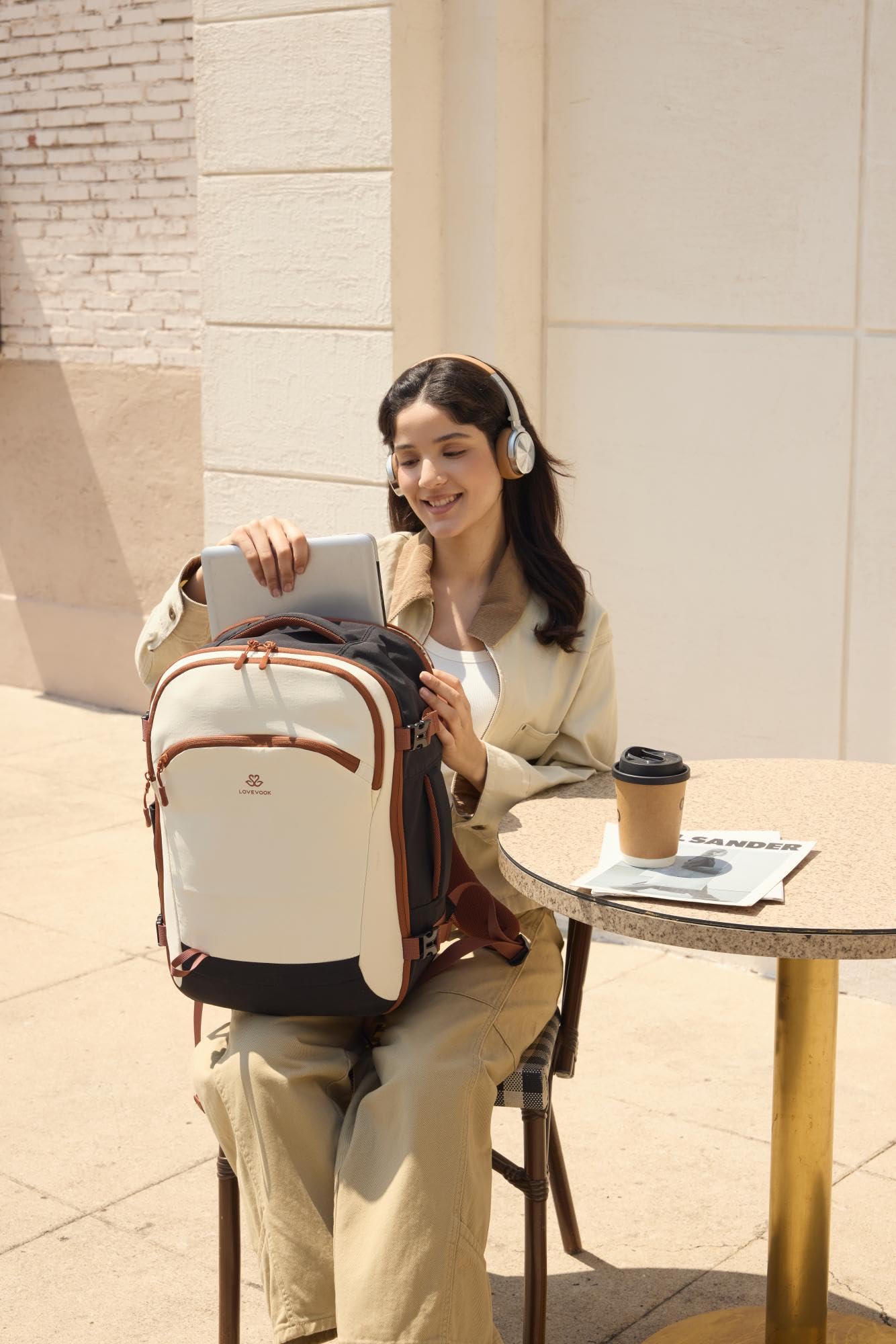 LOVEVOOK Travel Laptop Carry on Backpack for Women Airline Approved Personal Item Bag,3Pcs, White & Brown & Black, 40L-4PCS, Travel Backpacks