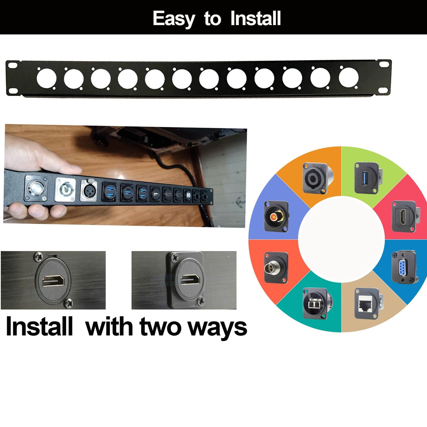 XLR HDMI Audio Rack Mount Panel, Hinged D-Series Punched Metal HDMI Rack Mount Connectors for 19" Enclosure Server Computer Equipment Studio (16 Port, 1U, 12 Port)