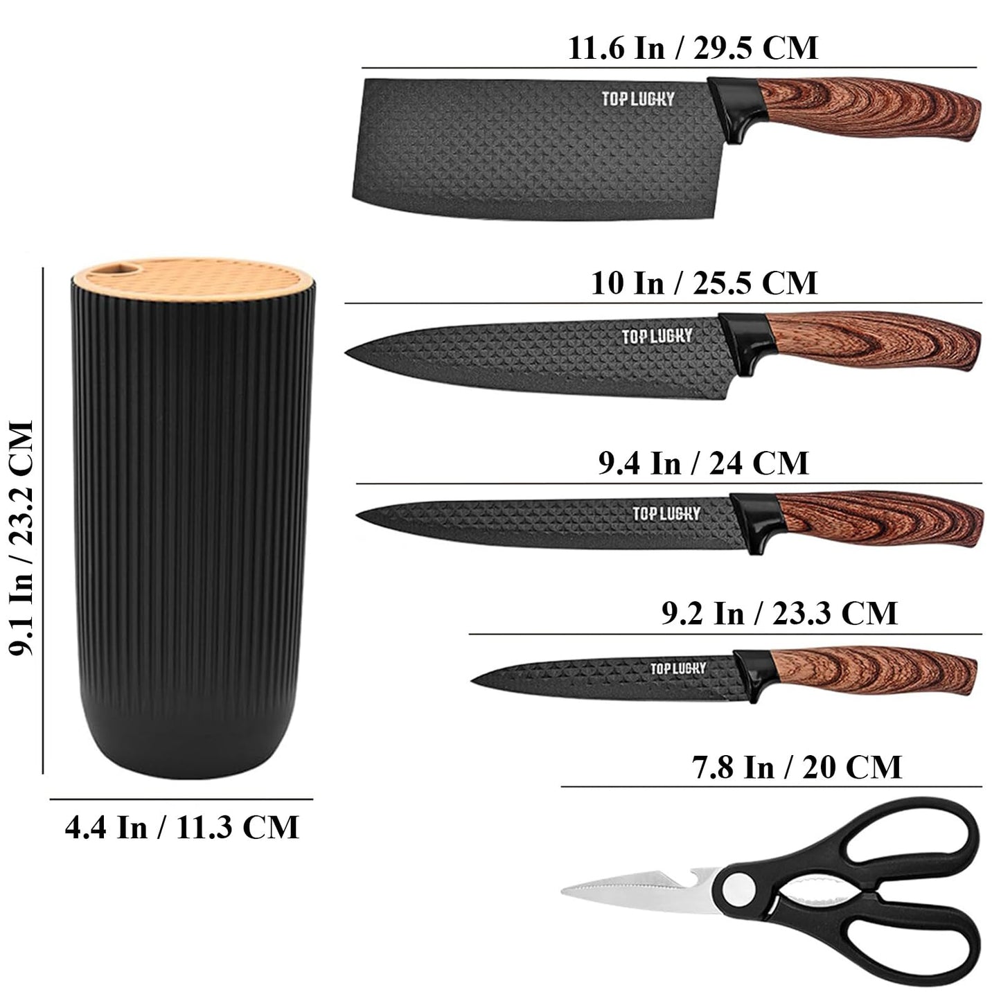 Kitchen Knife Set, 6-Pieces Black Sharp Knife Set for Kitchen, Non-Stick Non-Slip Stainless Steel Chef Knife Set with Universal Knife Block Suitable for Home Restaurant (Black)