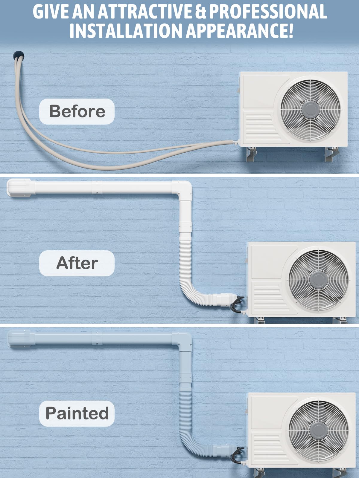 Kalkehay 3" W x 16Ft L Line Set Cover Kit for Ductless Mini Split Air Conditioners, PVC Decorative Cover for Central AC and Heat Pump Systems Tubing Cover