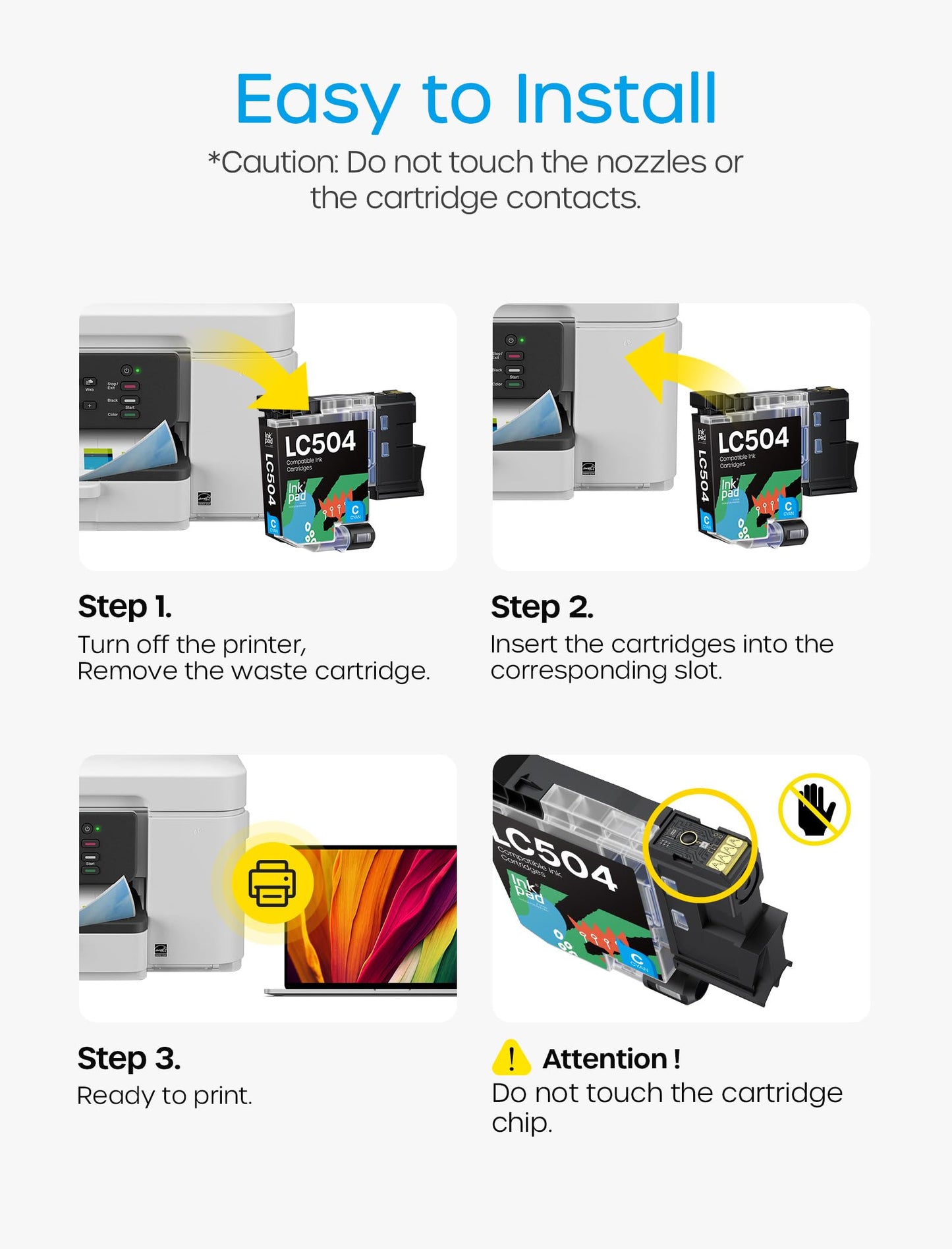 LC504 Ink Cartridges Compatible for Brother Printer LC 504 Ink Cartridges Work for MFC-J1365DW MFC-J1355DW MFC-J1367DW (Black Cyan Magenta Yellow, 4PK)