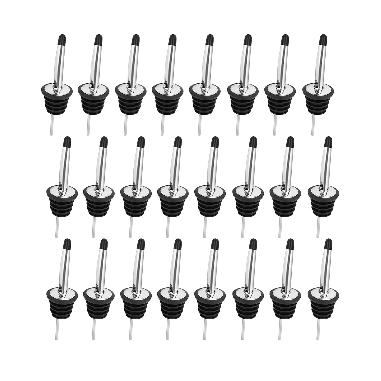 48 Pack Liquor Bottle Pourers, Stainless Steel Liquor Pour Spout, Olive Oil Spout, Bar Bartender Bottle Pourers for Alcohol with Rubber Dust Caps, Tapered Spout