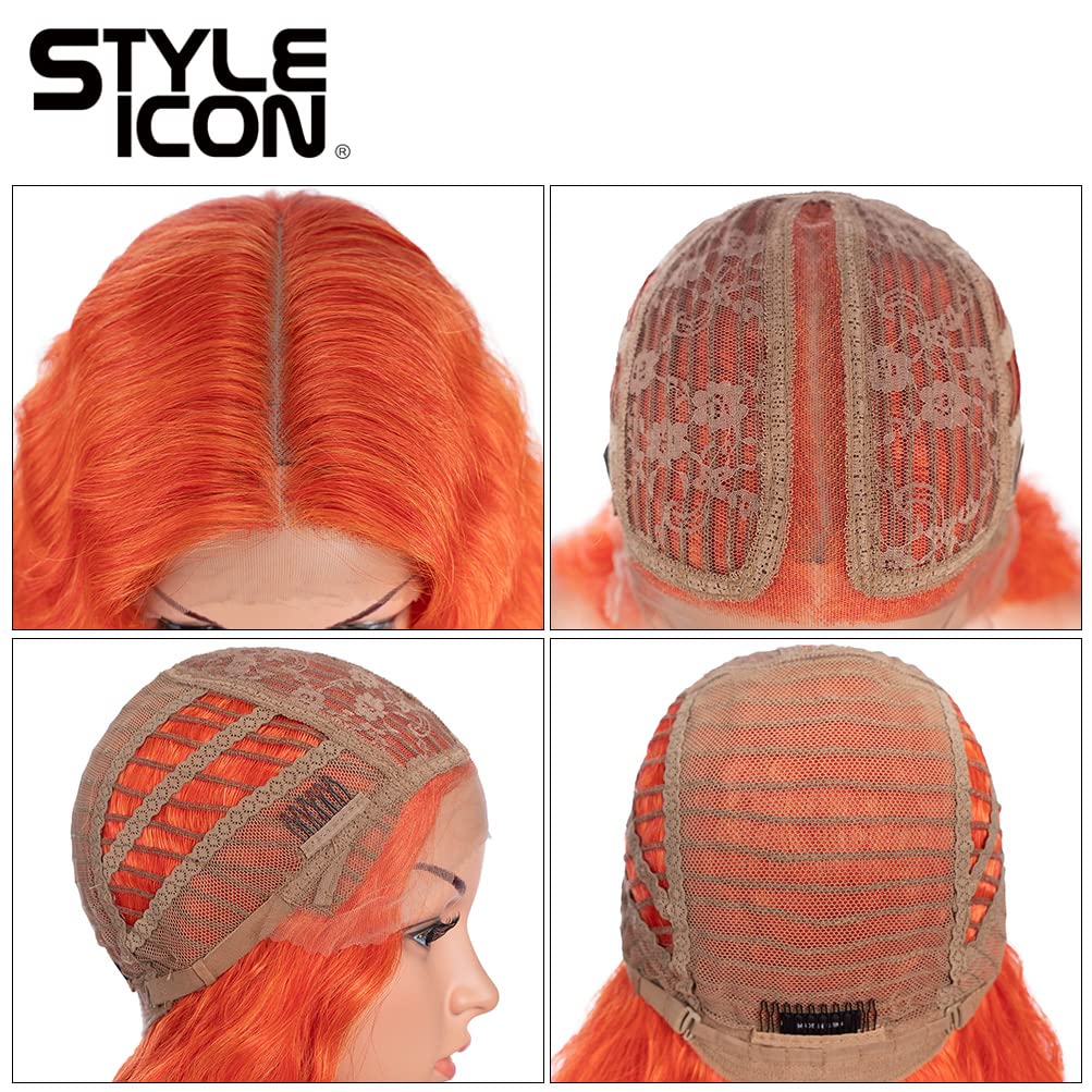 Style Icon 41" Lace Front Wigs Long Wavy Synthetic Wigs with Baby Hair Half Hand Tied 130% Density Wigs (41", T-RED/ORANGE)