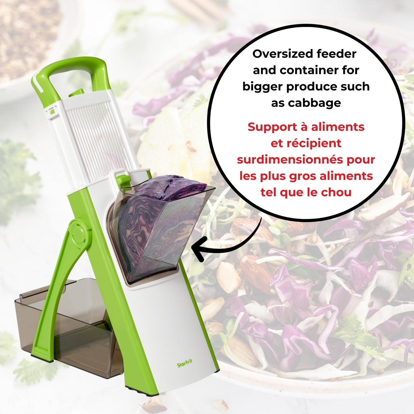 Starfrit Super Pump’N’Slice, Safe Vertical Mandoline, Oversized Feeder, Vegetable Slicer, Chopper, Adjustable Thickness
