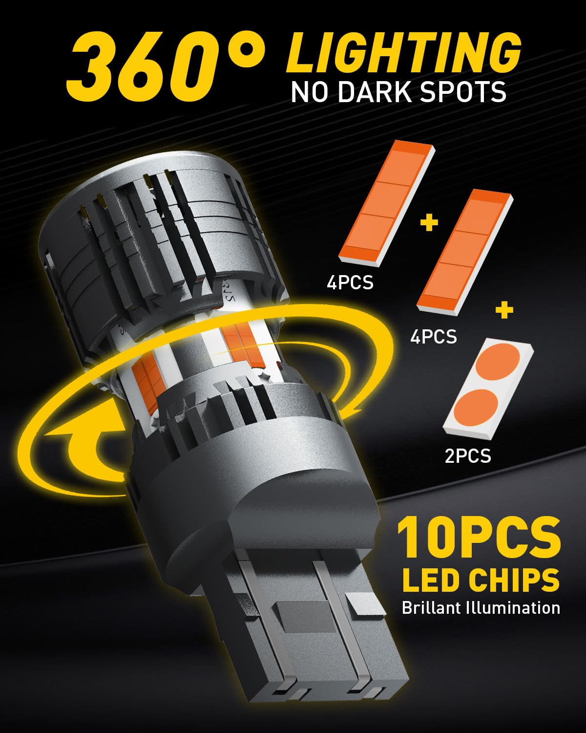 AUXITO Upgraded CANBUS 7440 7443 LED Bulbs Amber Yellow with Built-in Resistor Anti Hyper Flash 7440NA 7441 7444 7444NA W21W WY21W Error Free LED Front Rear Turn Signal Lights, Pack of 2